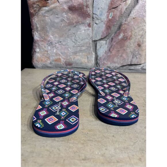 Vera Bradley Women's Size 10 Navy Blue Print Design Thongs Flip Flop Sandals - Picture 4 of 10